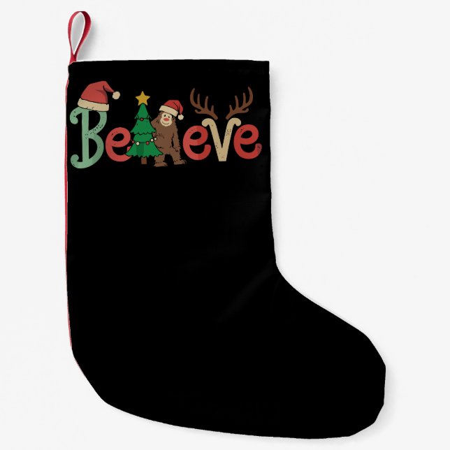 Tro Bigfoot Sasquatch Santa Reindeer jul Liten Julstrumpa (Framsidan)