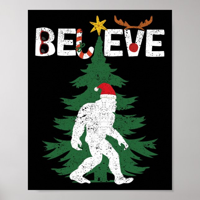 Tro Bigfoot Sasquatch Yeti Santa Hat jul Poster (Framsidan)