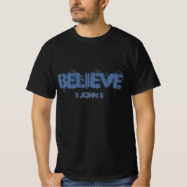 Tro Black med Blue Leting 1 John 5 T Shirt