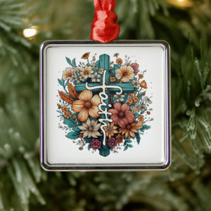 Tro Blomster Kors Religiös Kristall Jul Julgransprydnad Metall