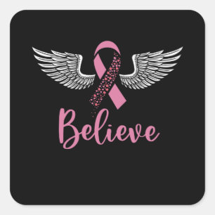 Tro Bröstcancer medvetenhet Rosa Ribbon Gift Fyrkantigt Klistermärke