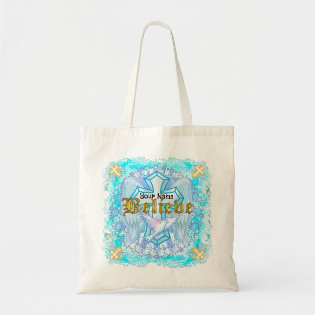 Tro Christian Cross Tote Bag Tygkasse (Framsidan)