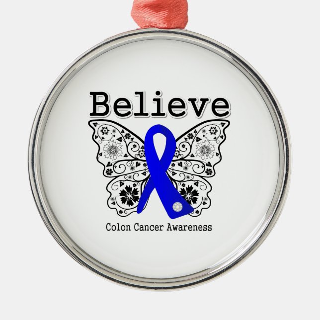 Tro - Colon Cancer Butterfly Julgransprydnad Metall (Framsidan)
