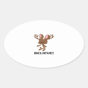 Tro! Cute Jackalope Ovalt Klistermärke