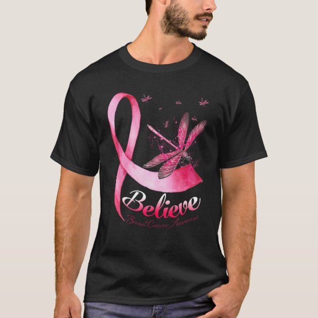 Tro Dragonfly Rosa Ribbon Breast Cancer Awaren T Shirt (Framsida)