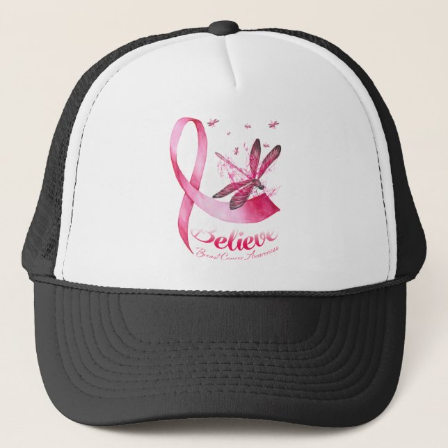 Tro Dragonfly Rosa Ribbon Breast Cancer Keps (Framsida)