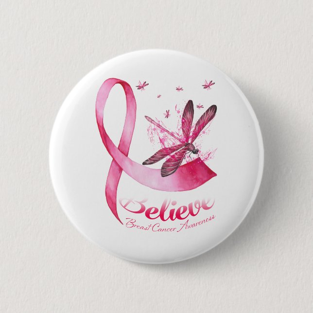 Tro Dragonfly Rosa Ribbon Breast Cancer Knapp (Framsida)