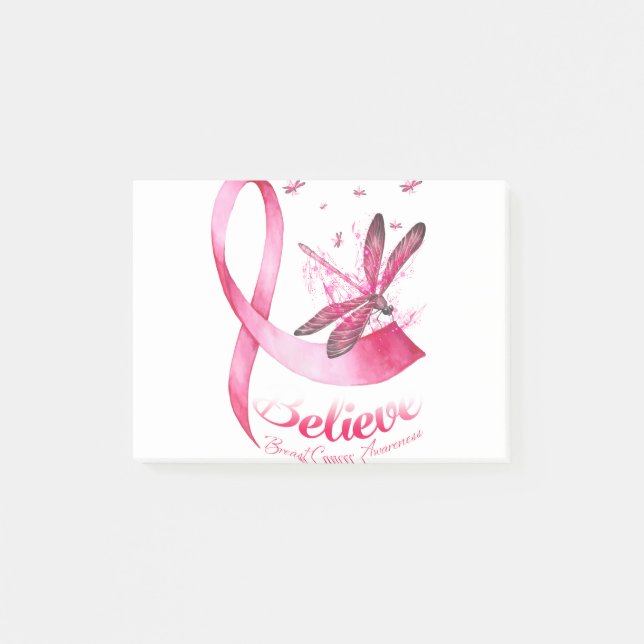 Tro Dragonfly Rosa Ribbon Breast Cancer Post-it Block (Framsida)