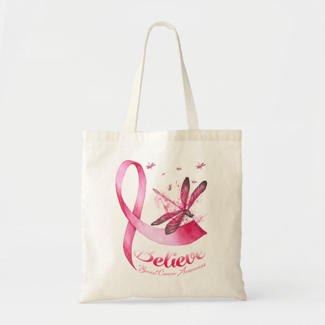 Tro Dragonfly Rosa Ribbon Breast Cancer Tygkasse (Framsidan)