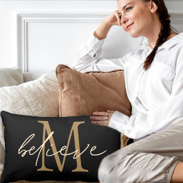 Tro Elegant Guld Monogram Initial Black Lumbarkudde