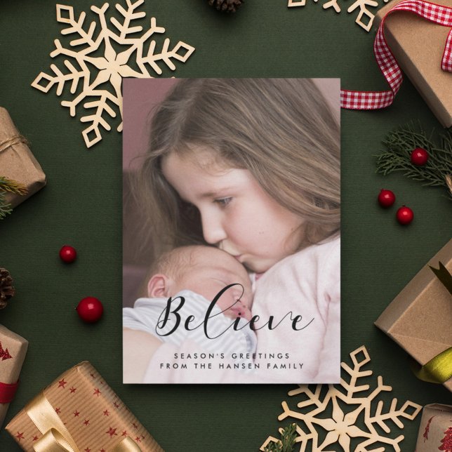 Tro Elegant Kalligrafi Familjefoto Julkort (Skapare uppladdad)