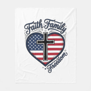 Tro Faith Familj Frihet Patriotisk Kors Hjärttröja Fleecefilt