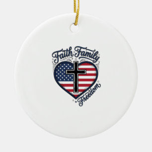 Tro Faith Familj Frihet Patriotisk Kors Hjärttröja Julgransprydnad Keramik
