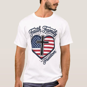 Tro Faith Familj Frihet Patriotisk Kors Hjärttröja T Shirt