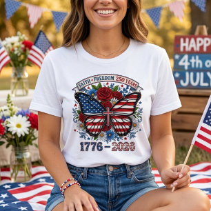 Tro Faith Freedom 250 år Patriotisk Fjäril Kors  T Shirt