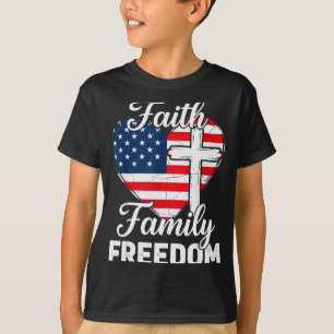 Tro Familj Dom Patriotisk Kristet Kors Usa Hjärta T Shirt