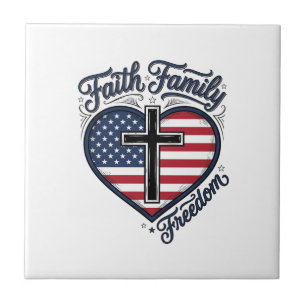 Tro Familj Frihet Patriotiskt Kors Hjärta Tröja D Kakelplatta