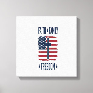 Tro Familj Frihet Patriotiskt Kors USA Flagga Vect Canvastryck