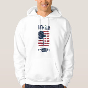 Tro Familj Frihet Patriotiskt Kors USA Flagga Vect Hoodie