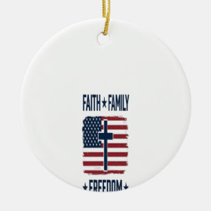 Tro Familj Frihet Patriotiskt Kors USA Flagga Vect Julgransprydnad Keramik