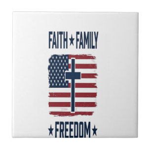 Tro Familj Frihet Patriotiskt Kors USA Flagga Vect Kakelplatta