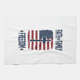 Tro Familj Frihet Patriotiskt Kors USA Flagga Vect Kökshandduk