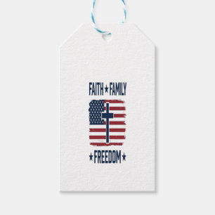 Tro Familj Frihet Patriotiskt Kors USA Flagga Vect Presentetikett