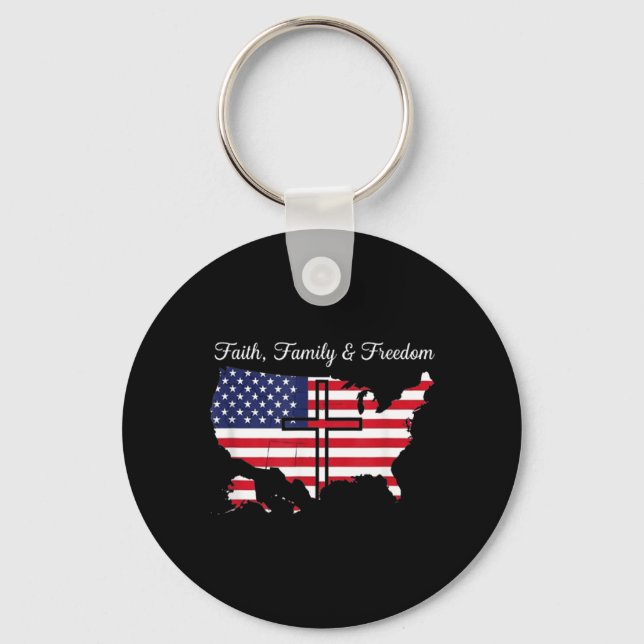 Tro Familj Frihet USA Flagga 4 juli Nyckelring (Framsida)