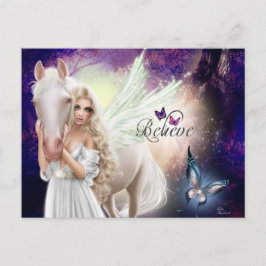 Tro Fantasy Fairy Angel med White Horse Vykort