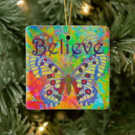 Tro färglös fjäril julgransprydnad keramik