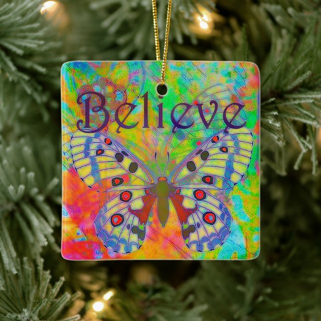 Tro färglös fjäril julgransprydnad keramik (Träd)