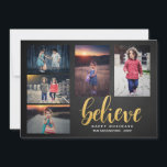 Tro Faux Guld Chalkboard Helgdag Fem foton Julkort<br><div class="desc">Tro Faux Guld Chalkboard Helgdag Fem foton</div>