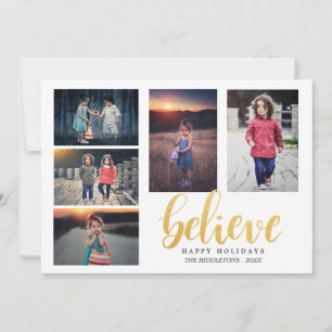 Tro Faux Guld Typography Helgdag Fem foton Julkort