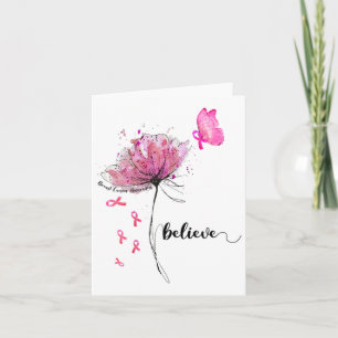 Tro Flower Butterfly Rosa Ribbon Breast Cancer Kort