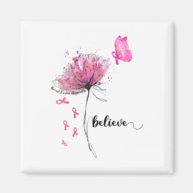 Tro Flower Butterfly Rosa Ribbon Breast Cancer Magnet (Framsidan)