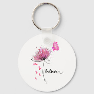Tro Flower Butterfly Rosa Ribbon Breast Cancer Nyckelring