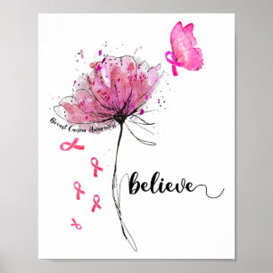 Tro Flower Butterfly Rosa Ribbon Breast Cancer Poster