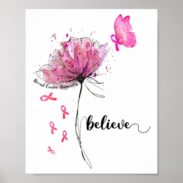 Tro Flower Butterfly Rosa Ribbon Breast Cancer Poster (Framsidan)
