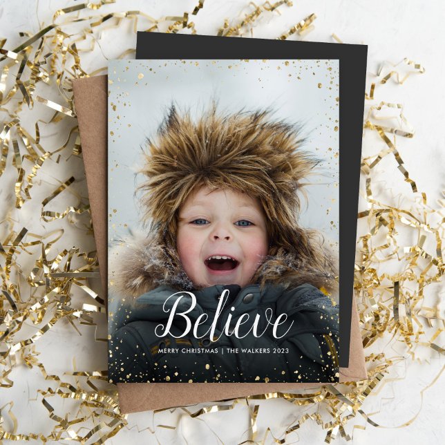 tro | Glitz Faux Glitter Photo Overlay Julkort (Skapare uppladdad)