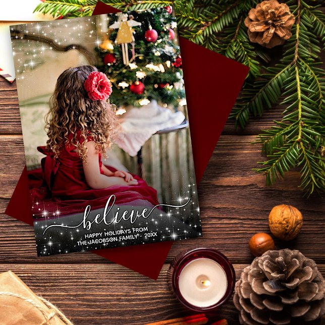 Tro - Gnistra Stars Photo Red jul Julkort (In Situ Front/Back)