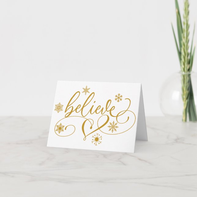 Tro | Guld Snowflake Flourish Jul Helgkort (Framsida)