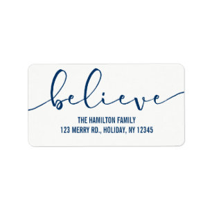 Tro HELGDAG BLUE Hand Leted Script Adressetikett