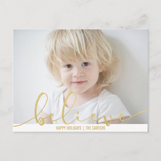 Tro HELGDAG FAUX GULD Hand Brev-skriptFOTO Helg Vykort (Framsida)