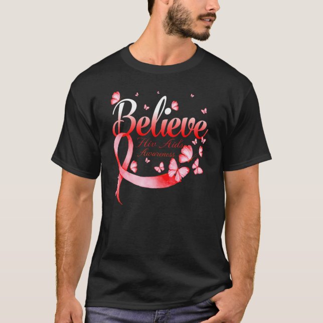 Tro Hiv Aids, medvetandehöjande fjäril T Shirt (Framsida)