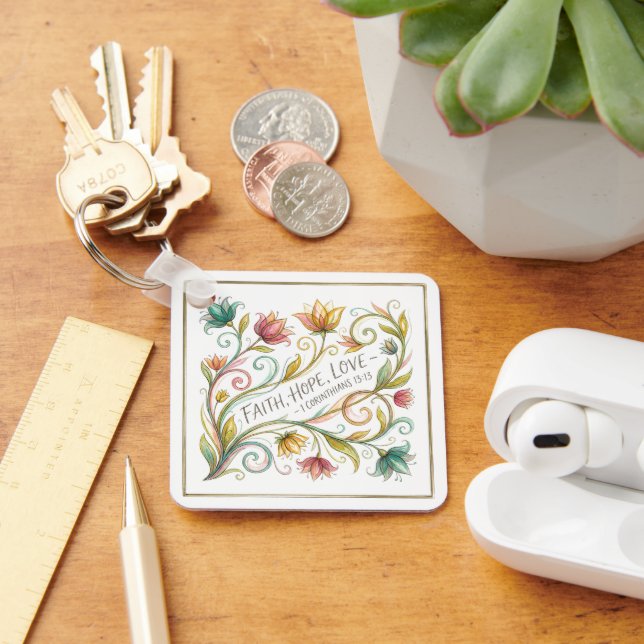 Tro Hopp Kärlek blommande personlig Nyckelring (Skrivbord)
