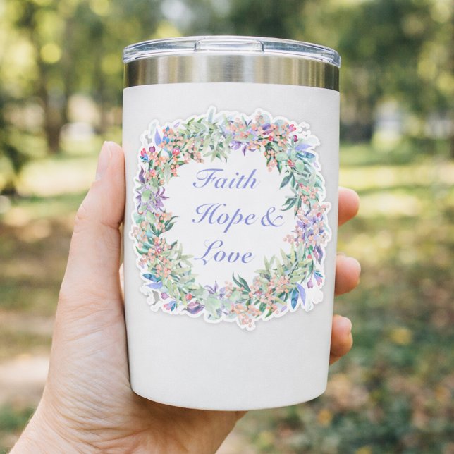 Tro Hopp & Kärlek Blommig Krans Klistermärke Klistermärken (Skapare uppladdad)