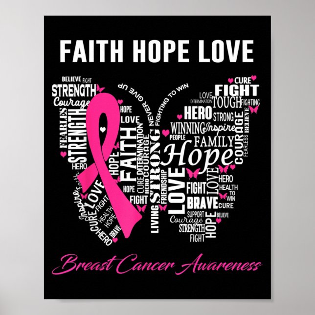 Tro Hopp Kärlek Bröstcancer Medvetenhet Poster (Framsidan)