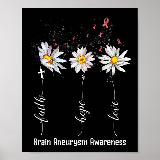 Tro Hopp Kärlek Hjärnaneurysm Medvetenhet Blomma G Poster (Framsidan)