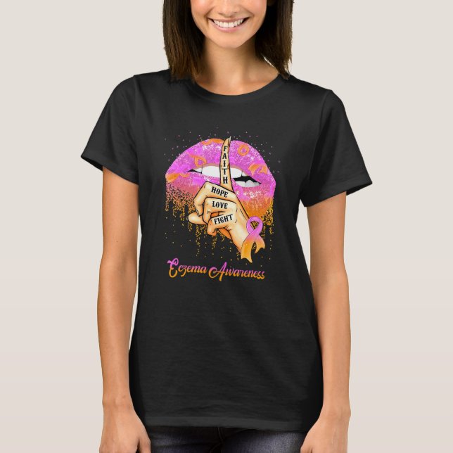 Tro Hopp Kärlek Lavendel & Orange Band Eksem Medve T Shirt (Framsida)