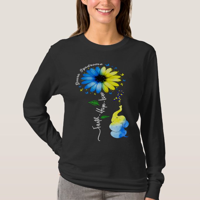 Tro Hopp Kärlek Medvetenhet Downs syndrom det Blå T Shirt (Framsida)
